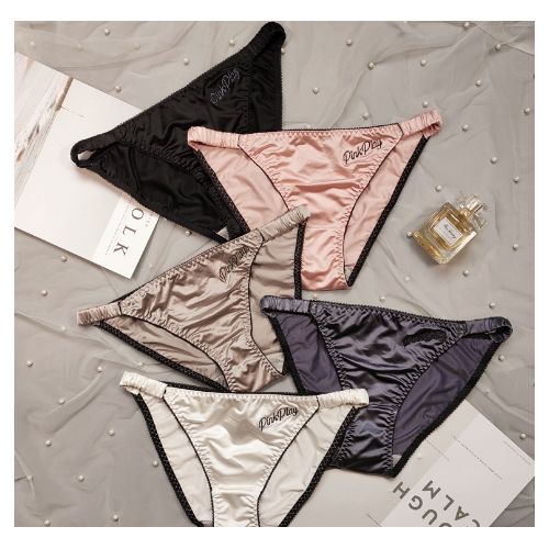 Fashion 5pcs Women Glossy Underwear Panty Low Waist Solid Color Satin Fabric  @ Best Price Online