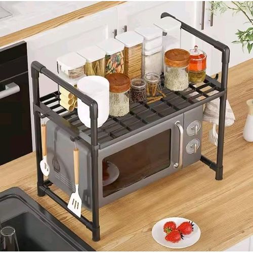 product_image_name-Generic-Double Layer Metallic Microwave Organizer Rack Kitchen Storage Shelf-1