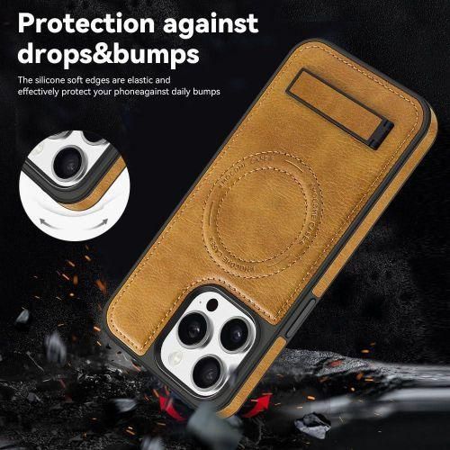 product_image_name-Generic-Wireless Charging Leather Phone Case for iPhone 15 Pro Max  Magnetic Back Cover Holder Stand-3