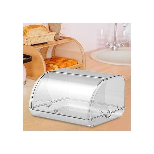 product_image_name-Generic-Large Transparent Acrylic Bread Storage Box with Smooth Roll-Up Lid – Dustproof Pantry Breadbin Organizer-1