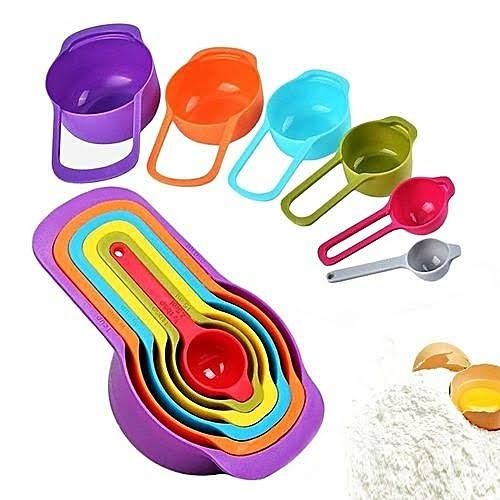 product_image_name-Generic-6 PCs Measuring Cup and Spoon Set - Stackable Colorful Plastic for Kitchen Baking tools (6pcs Random Color)-1