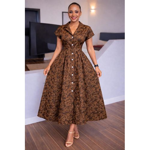 knee length dresses for ladies One-Shoulder Brown Midi Dress with Beaded Belt main image 1
