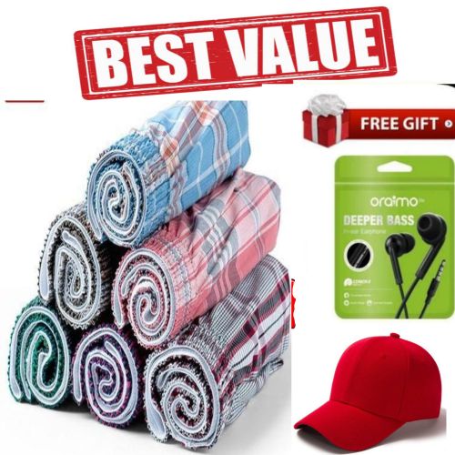 product_image_name-Fashion-6PCs Quality Cotton Men's Checked Boxer Short // Quality Cotton Men's Checked Boxer Short + Cap Earphones-1