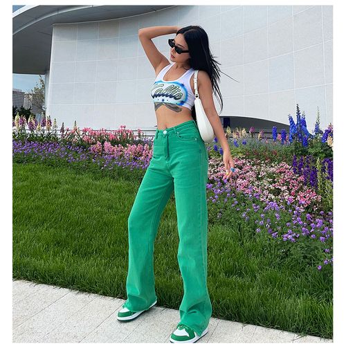 Fashion 2021 New Solid Color Jeans Hot Girl Streetwear Fashion Clothing Green  Jeans Slim Straight Leg Pants Hip-hop Jeans Mom Pants ACU @ Best Price  Online