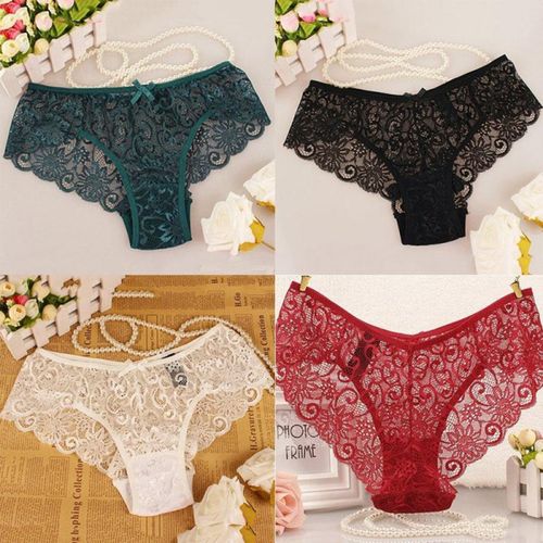 Fashion Hollow Lace Breathable Panties Briefs See-through Sexy-Red