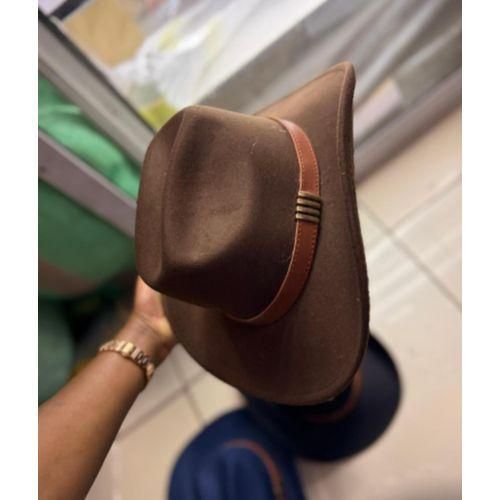 product_image_name-Fashion-Elegant Brown Felt Cowboy Hat with Brown Leather Belt Band-1