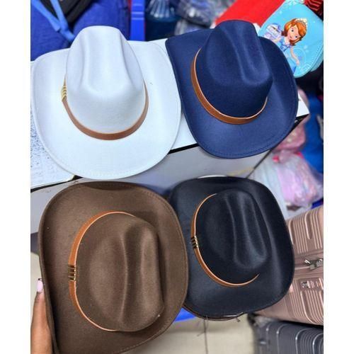 product_image_name-Fashion-Elegant Brown Felt Cowboy Hat with Brown Leather Belt Band-3