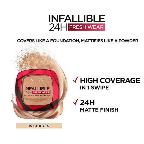 product_image_name-L'Oréal-Infallible 24H Fresh Wear Foundation in a Powder - 220 Sand, Full-coverage, Longwear, Weightless Smooth Finish, Waterproof and Transfer-proof-4
