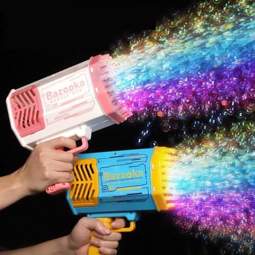 product_image_name-Generic-Play-Act Bubble Machine Toy / 69 Holes Bazooka Rocket Shape Bubble Machine for Kids / Colored Lights Blaster Blower with Solution-1