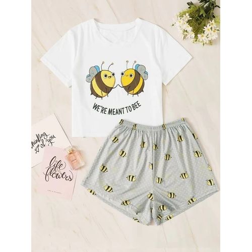 Fashion Summer Pajamas Set For Women Short Sleeve Shorts Sleepwear Cotton  Cute Girls Cartoon Casual PJ Set @ Best Price Online