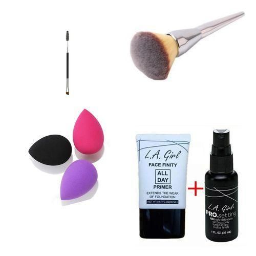 product_image_name-Generic-Primer + setting spray , 3pcs beauty blender , Eyebrow brush , powder brush-1
