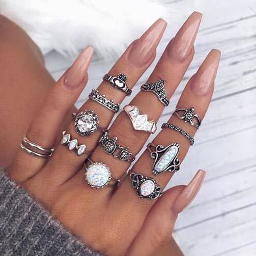 Fashion 14Pcs Boho Vintage Ring Set Silver Rings Crystal Finger Rings Set  Jewelry @ Best Price Online