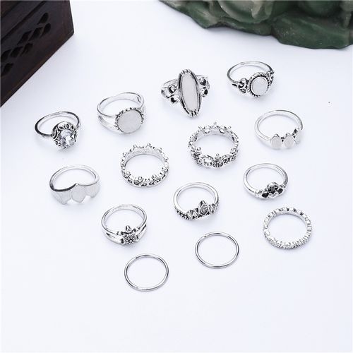 Fashion 14Pcs Boho Vintage Ring Set Silver Rings Crystal Finger Rings Set  Jewelry @ Best Price Online