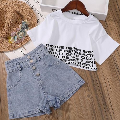 Fashion teenagers Kids Girls Clothes Set Summer Girl Crop Tops T