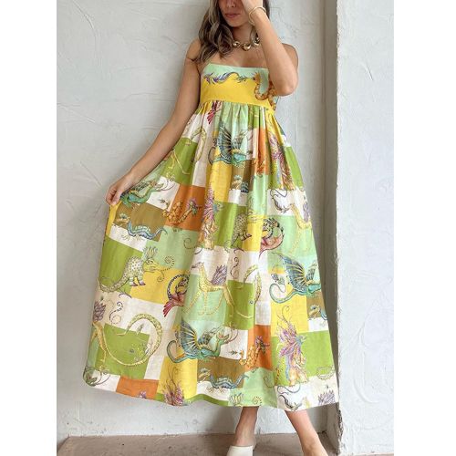 Buy YELLOW PRINTED SUMMER BACKLESS MAXI DRESS for Women Online in