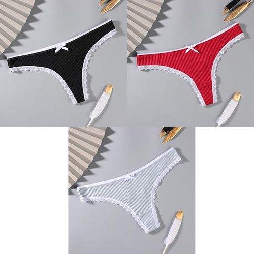 Generic 3pcs/lot Women G-String Lace Edge Thong Sexy Cotton Panties Ladies  Soft Lingerie Solid Low Rise Underwear @ Best Price Online
