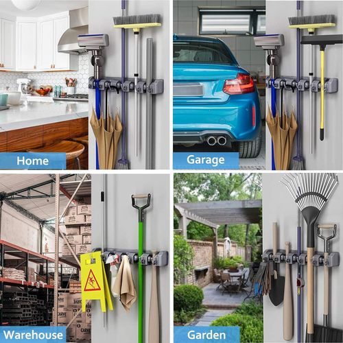 product_image_name-Generic-Mop and Broom Holder - Wall Mounted Garage Tool Organizer Broom Hanger Rack- Ideal for Home Kitchen Garage Garden Laundry Bathroom Tool Organizer With 5 Racks and 6 Hooks Broom Holder-4