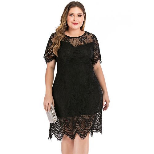 Fashion XL-6XL Women Big Size Round Neck Short Sleeve Lace Plus Size Party  Dress Black @ Best Price Online