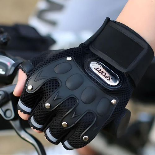 product_image_name-Fashion-Top Quality Breathable Half Finger Cycling Gloves BLACK Wear-Resistant Motorbike & Tactical Gear Unisex HG-1 with Reflective Strips Sport Glove Bike Riding Racing Light Summer Bicycle Gear Mesh Design Open-4