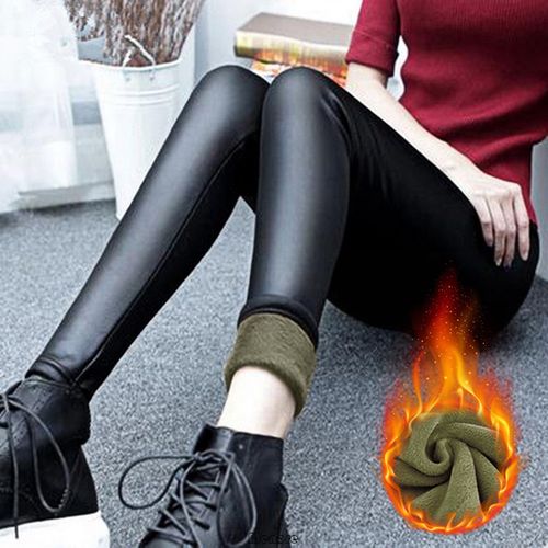 Generic Warm Pu Leggings Women Leather Pantalones High Waist Thermal Tights  Stretchy Pants Winter Fleece Lined Black Trousers Jeggings(#color B) @ Best  Price Online