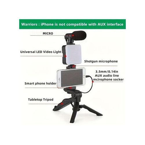 product_image_name-Generic-AY-49 Smartphone Vlogging Kit Video Making Kit with Microphone and LED Fill Light-3