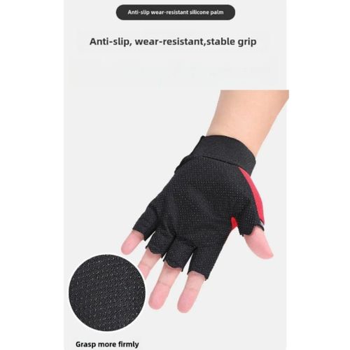 product_image_name-Fashion-Premium Quality Non-Slip Half Finger Cycling Gloves with Reflective Strips & Rubber Knuckle Protector Unisex Tactical Riding & Fitness Gloves BLACK HG-2 Sports Racing Studded Motorcycle Motorbike MTB Shell Armor-6