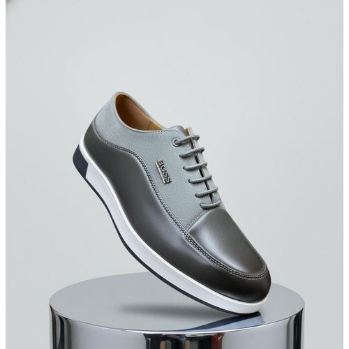 Elegant Elegant Hugo Boss Men's Grey Leather Oxford Shoes