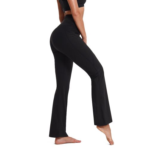 Flared Yoga Pants with Pockets for Women Slim Leg High Waist Solid