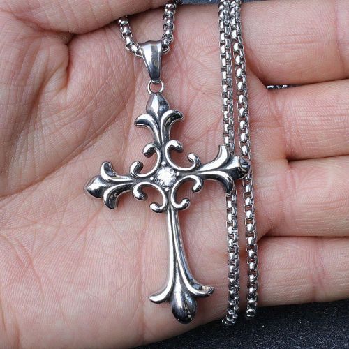 product_image_name-iyooyoo-Stainless Male Retro Punk Vintage Metal Necklace For Men, Gothic Cross with Diamond-5