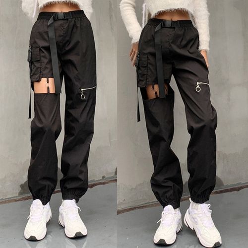 Womens Zipper Pants High Waist No Belt Skinny Cargo Casual Fashion