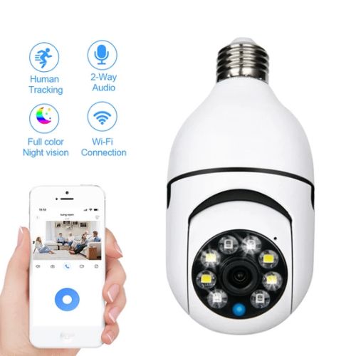 Light Bulb Camera PTZ WiFi 360 Degree Panoramic IP Camera, Surveillance  CCTV Cameras with Night Vision Human Motion Detection and Alarm (with 32 GB