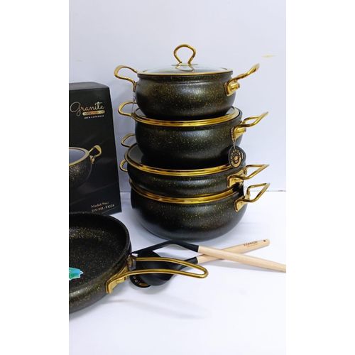 product_image_name-Generic- Premium Non-Stick Granite Cookware 9 Pieces Set GLASS tampered LIDS with GOLD rim-3