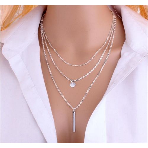 Fashion Women Bead Chain Sequins Strip Multi Layer Necklace - Silver @ Best  Price Online