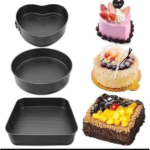 3Pcs Non-Stick Baking Pans Round Square Heart Shaped Cake Mold