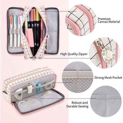 Generic ANGOO Large Pencil Case Big Capacity 3 Compartments Canvas