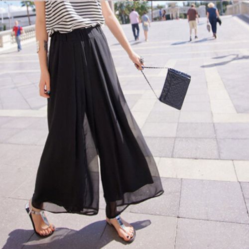 Fashion (Black 1)New Autumn Women Chiffon Pants Wide Leg Pants High Waist  Long Loose Pants Palazzo Culottes Trousers Femme Pantalones Pant Skirt ACU  @ Best Price Online