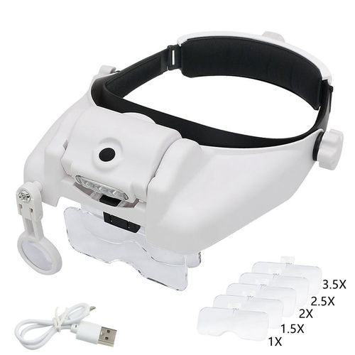 Generic Headband Illuminated Magnifier Rechargeable Repair Solder ...