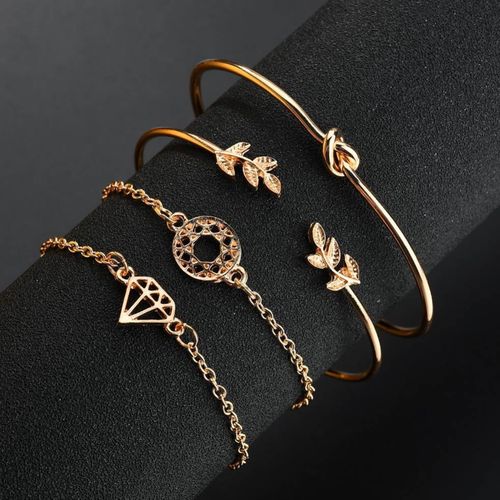 Fashion 4pcs/set Women Bracelets Bohemia Leaf Round Simple Geometric ...