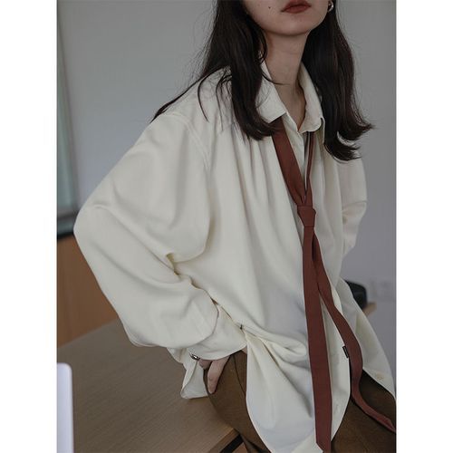 CM.YAYA Women White Long Sleeve Button Up Irregular Blouses and