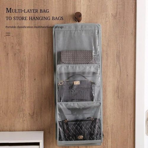 Generic 6 Pocket Hanging Handbag Organizer For Wardrobe Closet Gray  Waterproof Storage Bag Door Wall Clear Sundry Bag With Hanger Pouch @ Best  Price Online