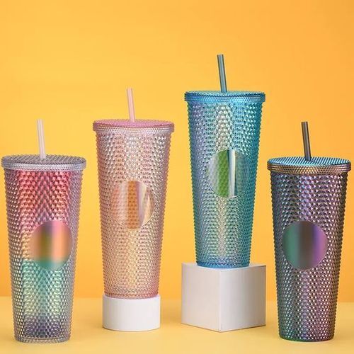 Smoothie Cup with Straw and lid, Iced Coffee Cup Studded Cup