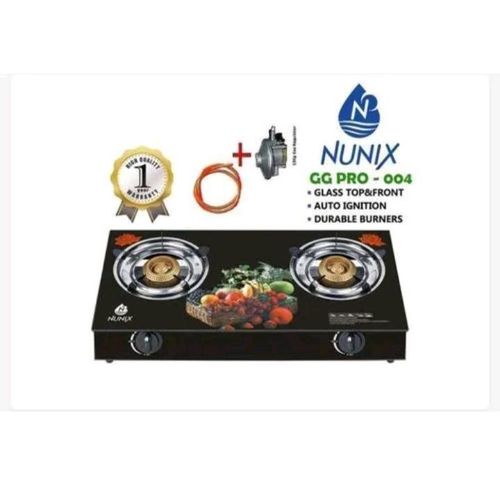 product_image_name-Nunix-Complete Table Top Glass Top Cooker Two Burner+pipe Na 6 Kgs Regulator-1