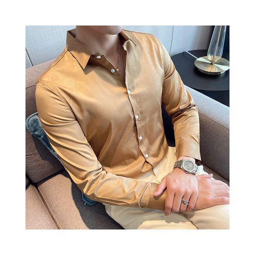 Fashion High-end Men's Patterned Long-sleeved Shirt, Lightly