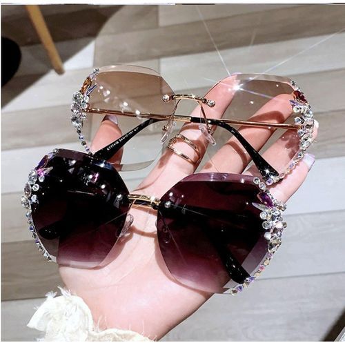 Shop Glitter Rimless Vintage Fashion Sunglasses Pinot