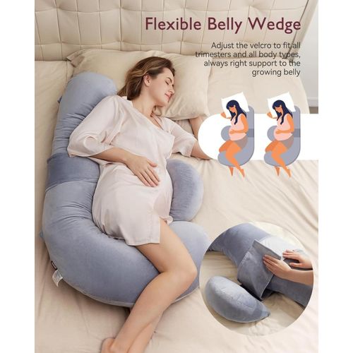 product_image_name-Generic- F Shaped Maternity Pillow for Pregnant Women with Adjustable Wedge Pillow, Full Body Support Pregnancy Pillows for Side Sleeping with Velvet Cover, Grey-5
