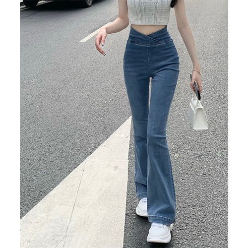 Sport Fashion (Blue Jeans)Asymmetrica Jeans Bell Bottom Pants Woman Denim  Jeans Pants For Women 2022 High Waisted Flare Leggings Skinny Vintage Hot  Korean ACU @ Best Price Online