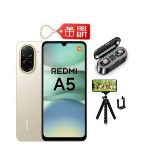 product_image_name-XIAOMI-REDMI A5 6.88" SCREEN DISPLAY, 3GB RAM + 64GB ROM, 32MP, 5200MAH, DUAL SIM 4G, SANDY GOLD + EARBUDS & A TRIPOD STAND -1