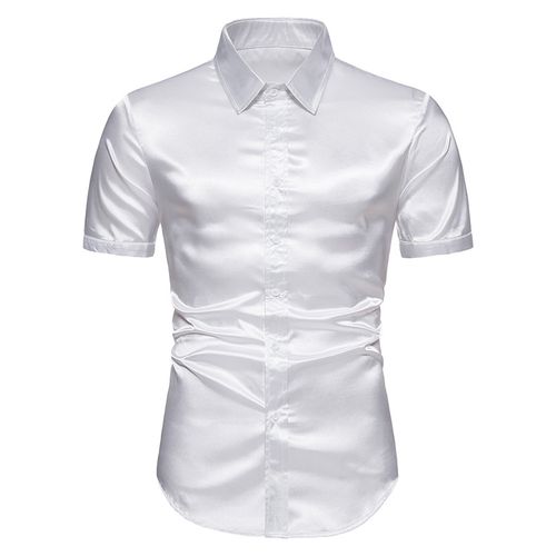 Fashion White Mens Shinny Silk Like Satin Luxury Dress Shirts
