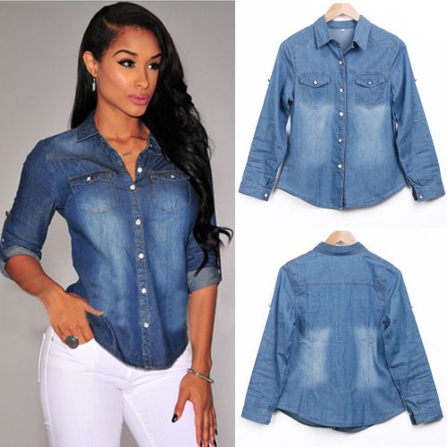 Shape Up Top - Denim | Fashion Nova, Shirts & Blouses | Fashion Nova