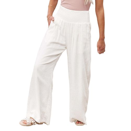 Woman\'s Casual Full-length Loose Pants High Waist Solid Color